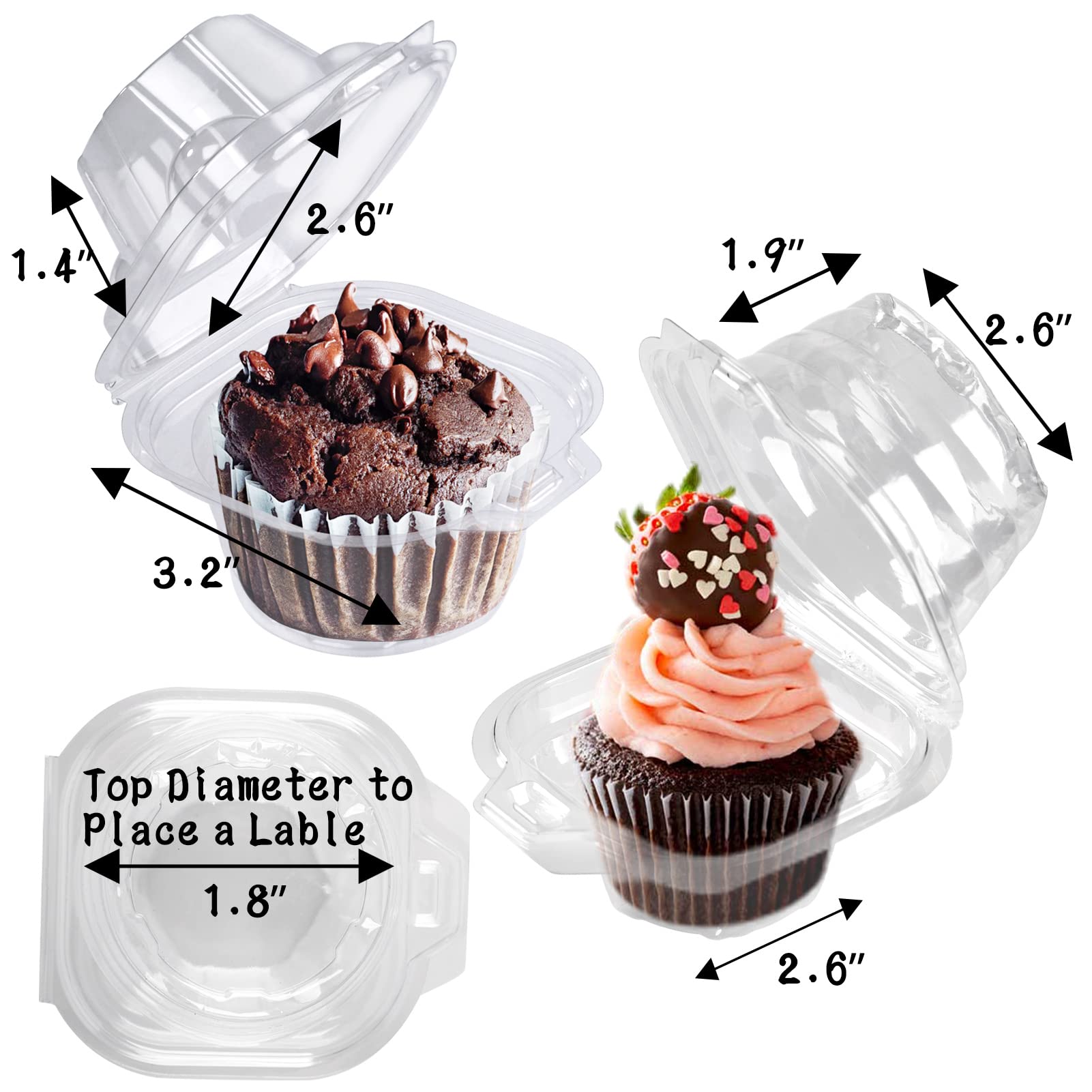 NPLUX 25 Pack Individual Cupcake Containers Plastic Cupcake Boxes Cupcake Holders Stackable Deep Dome Cupcake Carrier