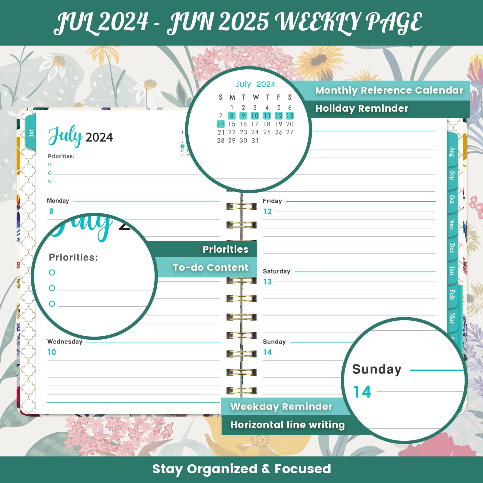 2024-2025 Planner - JUL 2024 - JUN 2025, Academic Planner 2024-2025, 6.4" x 8.5", 2024-2025 Planner Weekly Monthly, Hardcover, Thick Paper