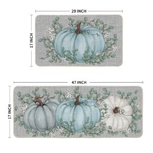 Artoid Mode Pumpkin Eucalyptus Fall Kitchen Mats Set of 2, Home Decor Low-Profile Kitchen Rugs for Floor - 17x29 and 17x47 Inch