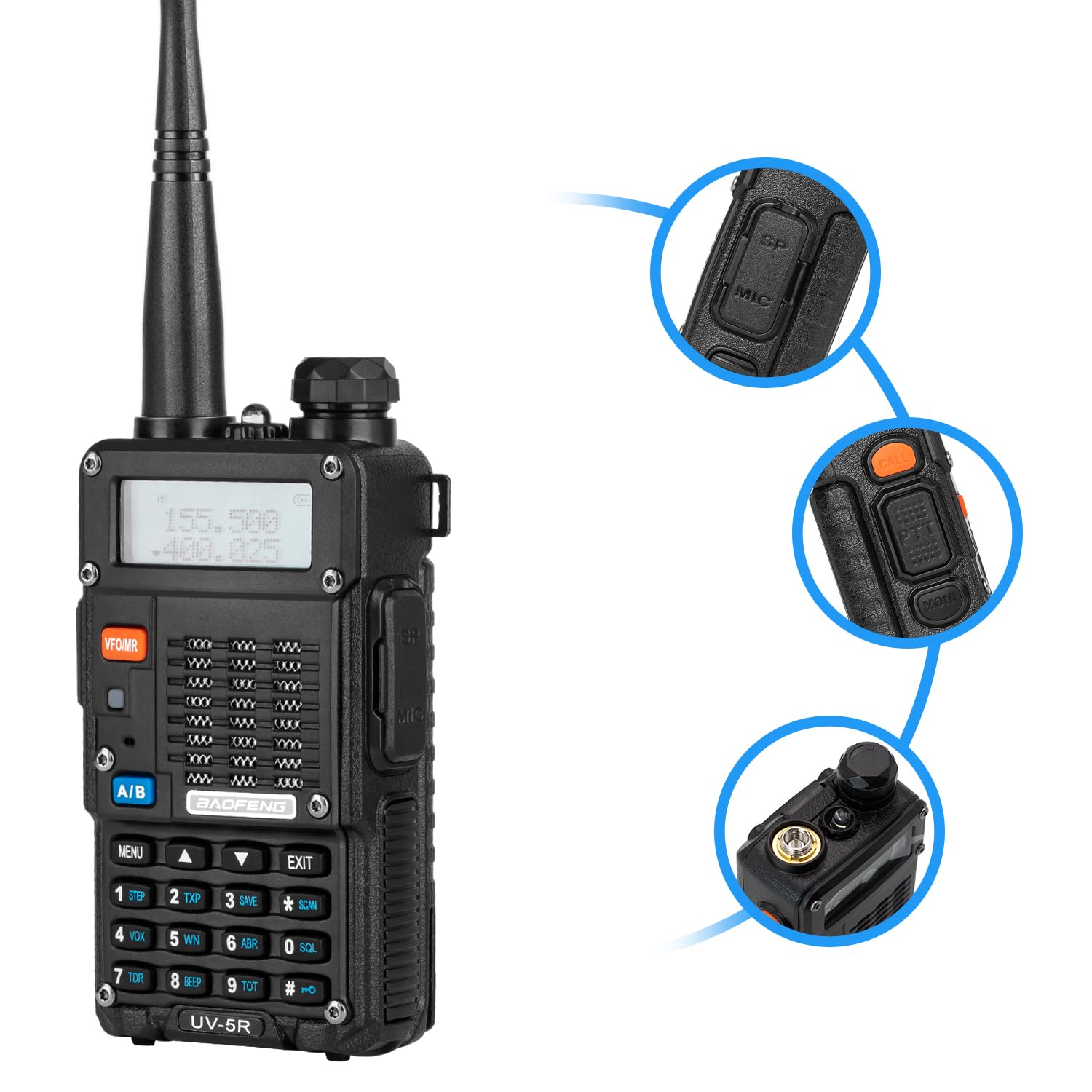 BAOFENG UV-5R 8-Watt Radio (UV-5R 3rd Gen) with Programming Cable and High-gain Antenna, Long Range Handheld Ham Radio with Earpiece and Hand Microphone (2 Pack)