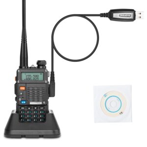 BAOFENG UV-5R 8-Watt Radio (UV-5R 3rd Gen) with Programming Cable and High-gain Antenna, Long Range Handheld Ham Radio with Earpiece and Hand Microphone (2 Pack)