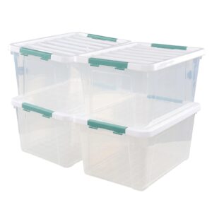 jandson 4 pack large storage box with lid, 35 qt plastic latching container bin