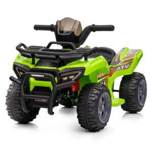 hikiddo kids atv 4 wheeler, 6v ride-on toy for toddlers 1-3 boys & girls with music, forward & reverse - green