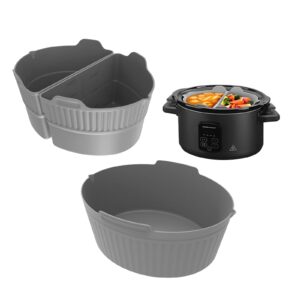 silicone slow cooker liners, 3 pack reusable divider insert fits crockpot 6-7 quarts oval slow cooker reusable dishwasher safe, food-grade bpa free cooking liners (grey-3 pack)