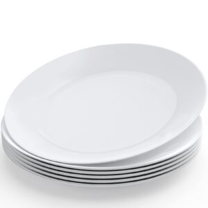 meky dinner plates, glassware 10.5-inch white plates set of 6,durable and eco-friendly, lightweight opal glass, break and chip resistant