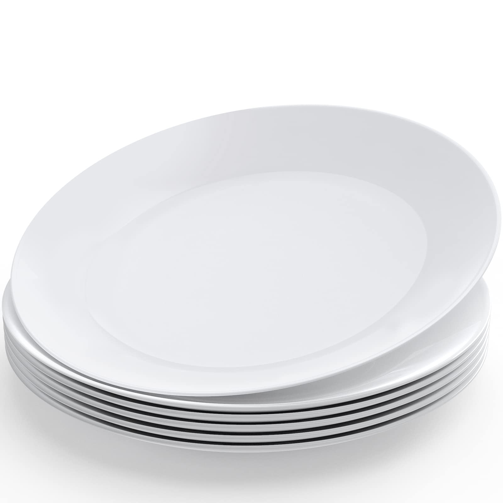 MEKY Dinner Plates, Glassware 10.5-Inch White Plates Set of 6,Durable and Eco-Friendly, Lightweight Opal Glass, Break and Chip Resistant