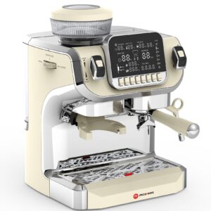 mcilpoog tc520 espresso machine with milk frother，semi automatic coffee machine with grinder,easy to use espresso coffee maker with 6 inch large screen,15 bar pressure pump,pid temperature control.