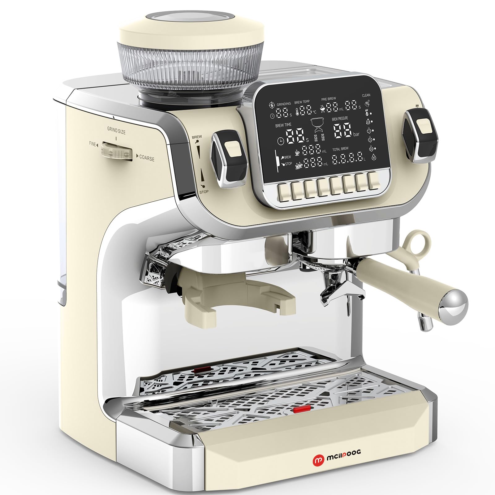 Mcilpoog TC520 Espresso Machine with Milk Frother，Semi Automatic Coffee Machine with Grinder,Easy To Use Espresso Coffee Maker with 6 inch Large Screen,15 Bar Pressure Pump,PID Temperature Control.