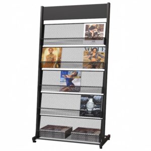kroey floor magazine rack brochure display stand for offices and public reception area，literature rack with 4 universal wheels (70"×27×13.8")