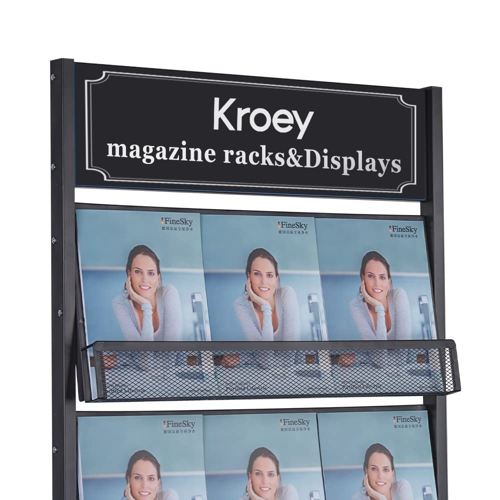 Kroey Floor Magazine Rack brochure Display Stand for Offices and Public Reception Area，Literature Rack with 4 Universal Wheels (70"×27×13.8")