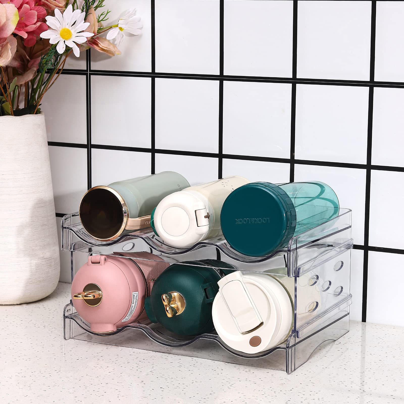 Water Bottle Organizer for Cabinet,Stackable Bottle Holder Storage,Wine and Drink Organizer Stand for Pantry Organizer Kitchen Countertop,Refrigerator,Cabinet,Freezer