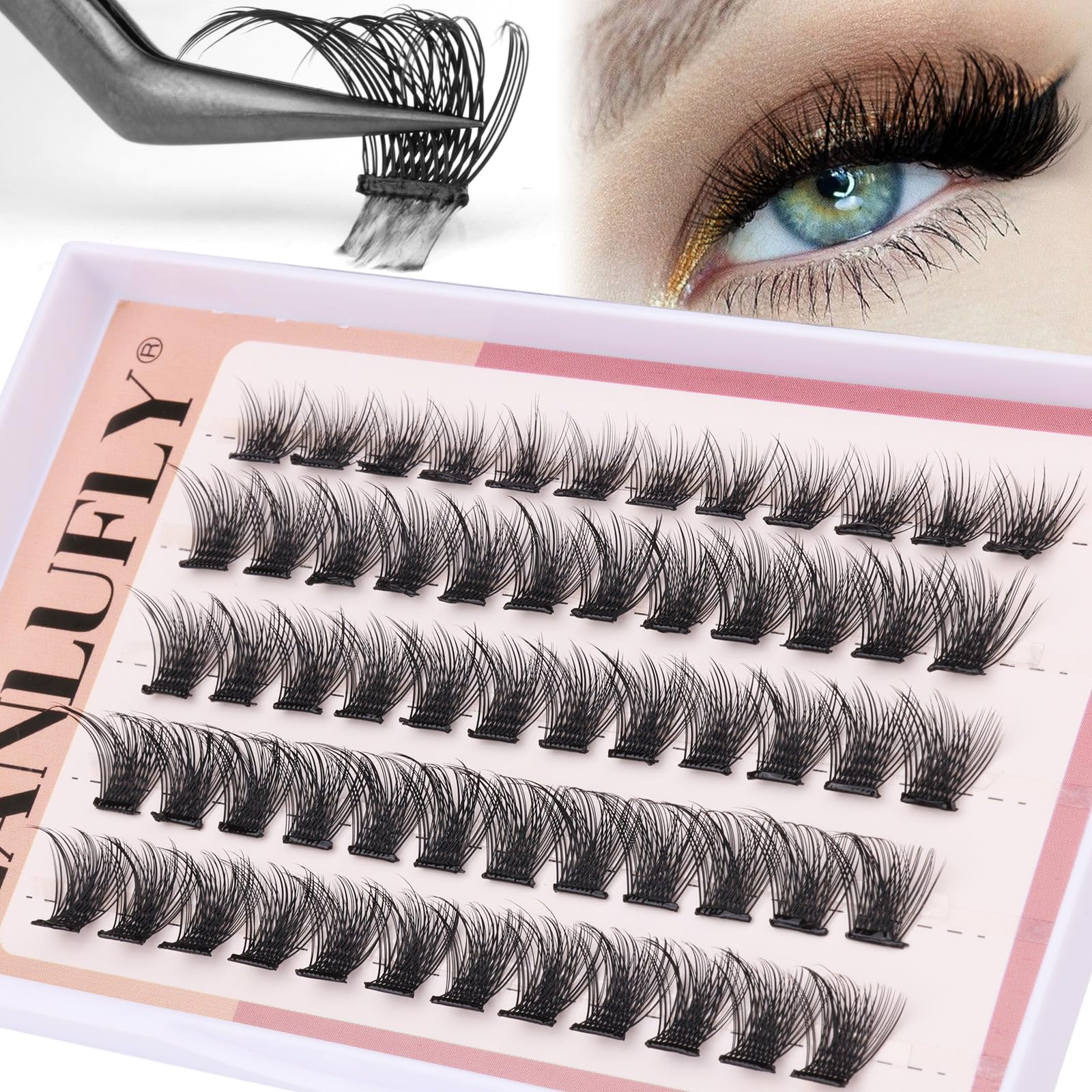 Colored Lashes Cluster Eyelashes Individual DIY Lashes Extensions 7 Colors Eye Lashes Extensions 140 PCS Clusters False Lashes DIY at Home Set Pack（14MM）