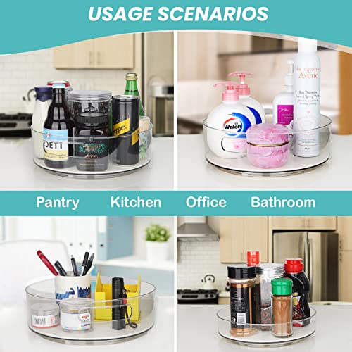 KAGUYA Lazy Susan Organizer Non-Skid Turntable 4 Pack for Cabinet Pantry Kitchen Office Countertop Refrigerator Cupboard Bathroom, Clear Organizer Rotating, 8/10/11/12 inch