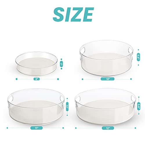 KAGUYA Lazy Susan Organizer Non-Skid Turntable 4 Pack for Cabinet Pantry Kitchen Office Countertop Refrigerator Cupboard Bathroom, Clear Organizer Rotating, 8/10/11/12 inch