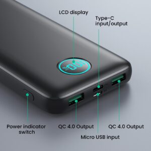 Portable Charger 10800mah,Slim 22.5W LCD Display Power Bank, Dual QC 4.0 PD Fast Charging Battery Pack, Phone Charger Compatible With iPhone 15/15 Plus/15 Pro/15 Pro Max/Android Phone/Samsung Galaxy