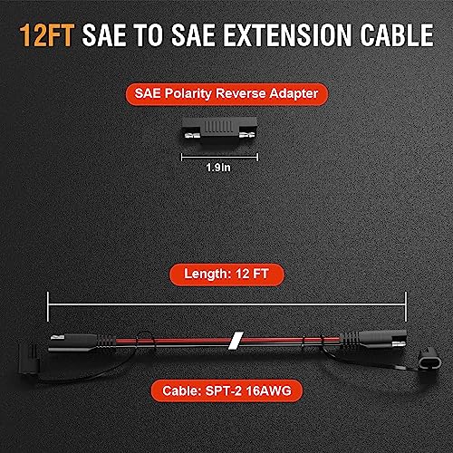 12FT SAE to SAE Extension Cable, SAE Connector Cable Quick Disconnect Connector 16AWG, for Automotive, Solar Panel Panel SAE Plug(12FT(16AWG))