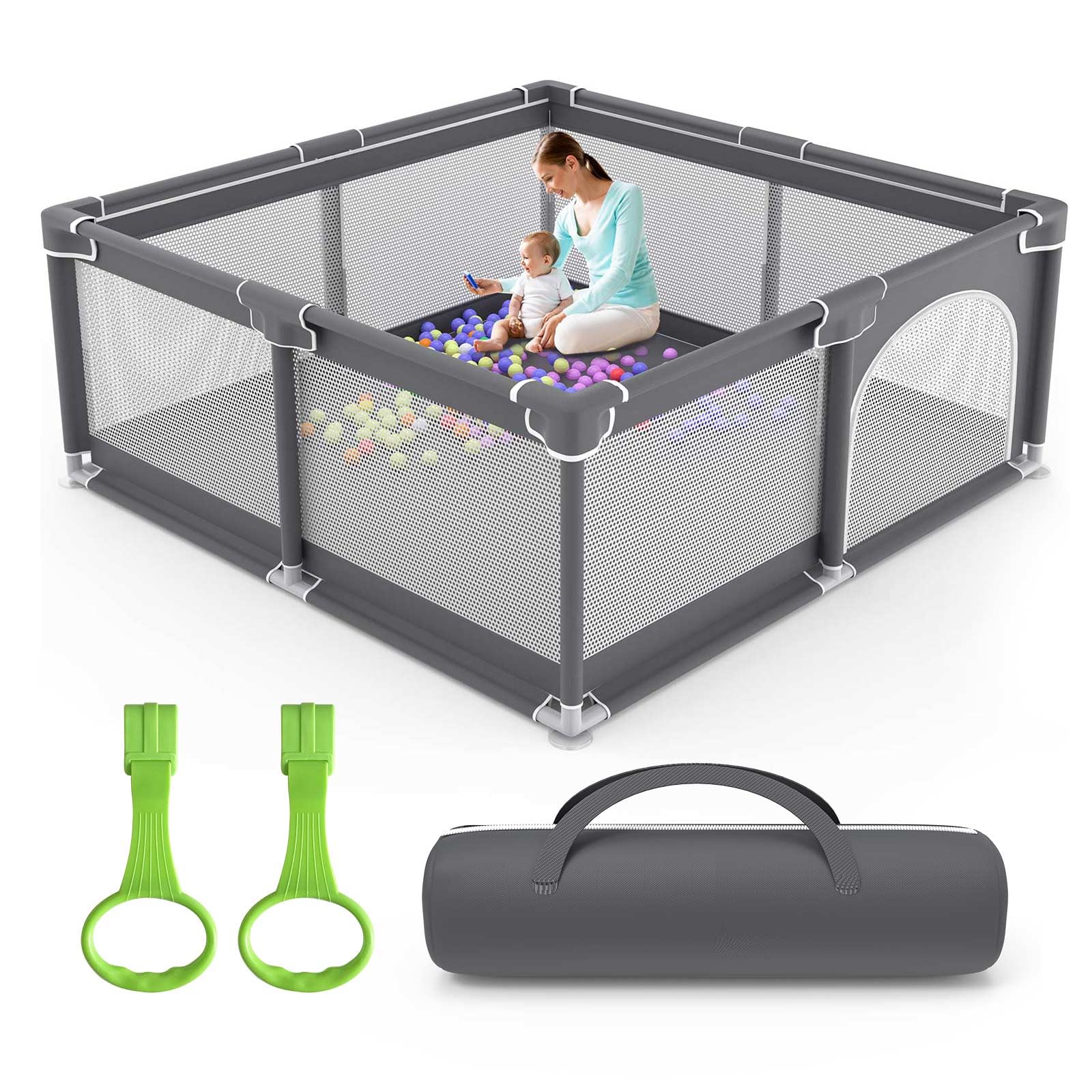 Baby Playpen, Playpen for Babies and Toddlers Thickened Sponges Ensure Safety, Indoor & Outdoor Baby Play Yards with Breathable Mesh Anti-Fall Playpen & Anti-Slip Base