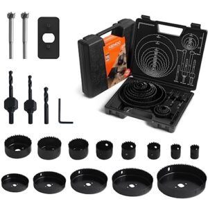 kendo hole saw set, 23pcs hole saw kit with 3/4" to 6" (19mm-152mm) saw blades, mandrels, drill bits, installation plate, hex key, ideal for soft wood, plastic, pvc board, drywall with storage case