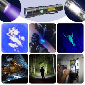 COSOOS 2 Pack UV Flashlight Black Lights, USB Rechargeable UV Light with 7 Modes, IPX 4 Waterproof, Zoomable Pet Urine Detector for Stains, Bed Bugs, Scorpions, Emergency