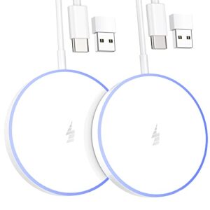 (2 pack) magnetic wireless charger, 15w max wireless fast charging pad for iphone 15 14 13 12 series and airpods, magnet apple mag safe charger with 5ft dual charging port cable (mag-safe)