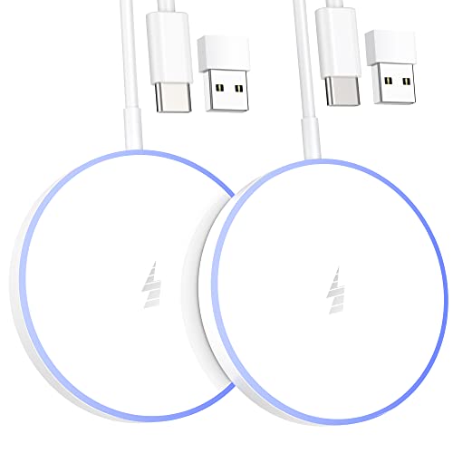 (2 Pack) Magnetic Wireless Charger, 15W Max Wireless Fast Charging Pad for iPhone 15 14 13 12 Series and AirPods, Magnet Apple Mag Safe Charger with 5ft Dual Charging Port Cable (Mag-Safe)