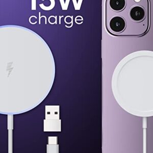 (2 Pack) Magnetic Wireless Charger, 15W Max Wireless Fast Charging Pad for iPhone 15 14 13 12 Series and AirPods, Magnet Apple Mag Safe Charger with 5ft Dual Charging Port Cable (Mag-Safe)