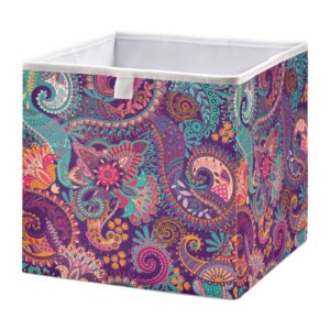 burbuja paisley storage cubes fabric storage bins foldable closet organizer basket with handle, 11x11x11 cube