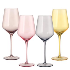 mongshin 16 oz premium multi-color stemmed wine glasses -colored wine glasses gift for wedding, mothers -luxury,durable,colourful glasses collection(set of 4)