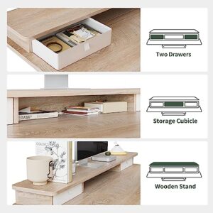 FEZIBO Standing Desk with Drawers, Adjustable Height Desk with Keyboard Tray, Stand Up Desk with Storage Shelf, 48 x 24 Inchs, Maple Top