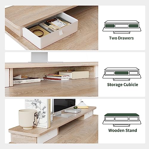 FEZIBO Standing Desk with Drawers, Adjustable Height Desk with Keyboard Tray, Stand Up Desk with Storage Shelf, 48 x 24 Inchs, Maple Top