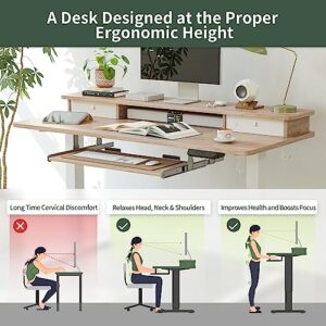FEZIBO Standing Desk with Drawers, Adjustable Height Desk with Keyboard Tray, Stand Up Desk with Storage Shelf, 48 x 24 Inchs, Maple Top