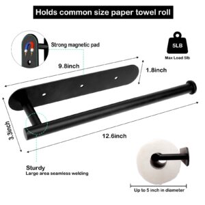 KIHOGEM Magnetic Paper Towel Holder, Self Adhesive Paper Towel Holder Wall Mount, Strong Magnetic Backing Paper Towel Holder for Refrigerator Grill RV Garage(Black)…