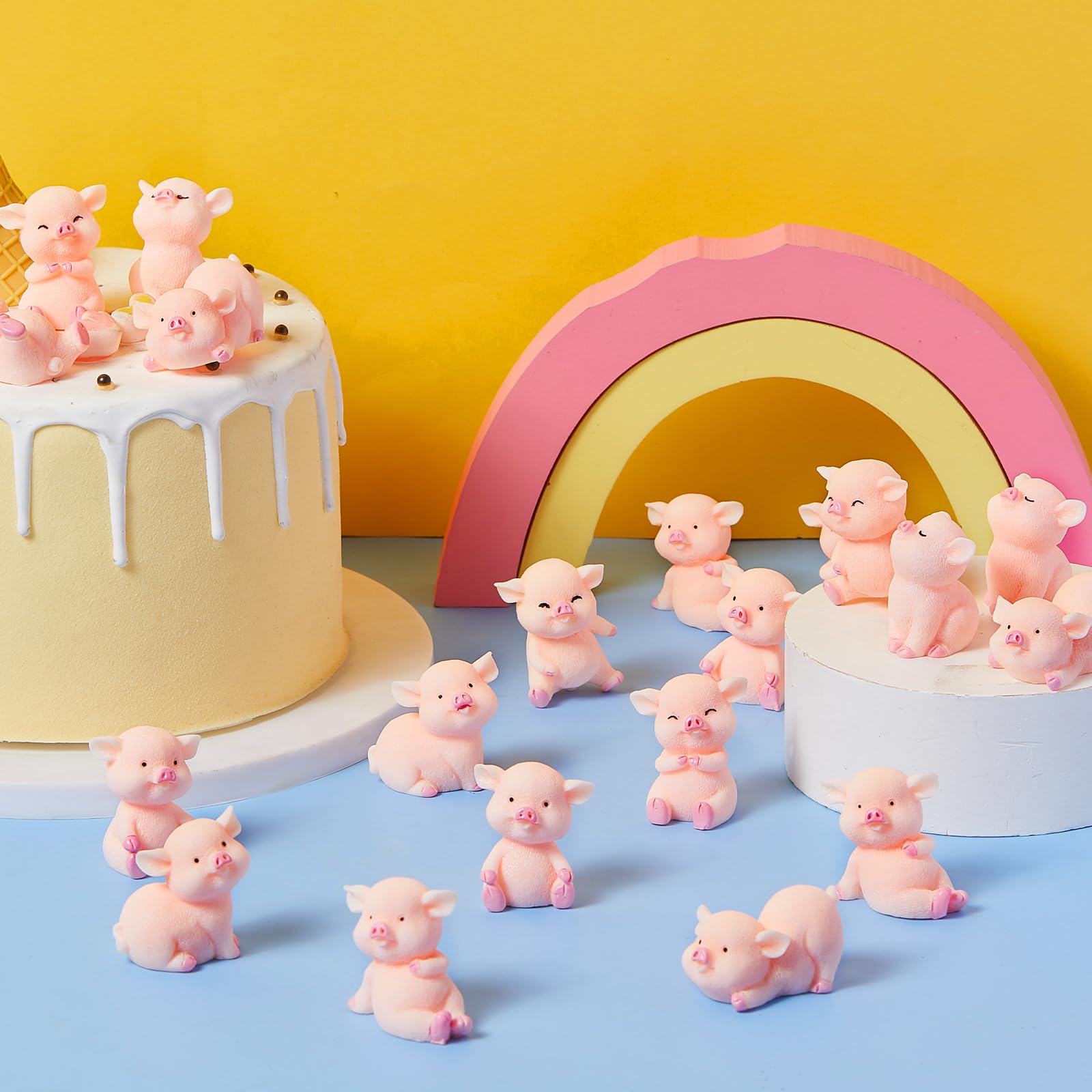 Lenwen 50 Pcs Cute Pink Pig Toy Figures Resin Miniature Pig Figurines Miniature Pig Cake Toppers for Cake Decoration, Home Decor, Mini Garden Decoration, Table Centerpieces, DIY Crafts