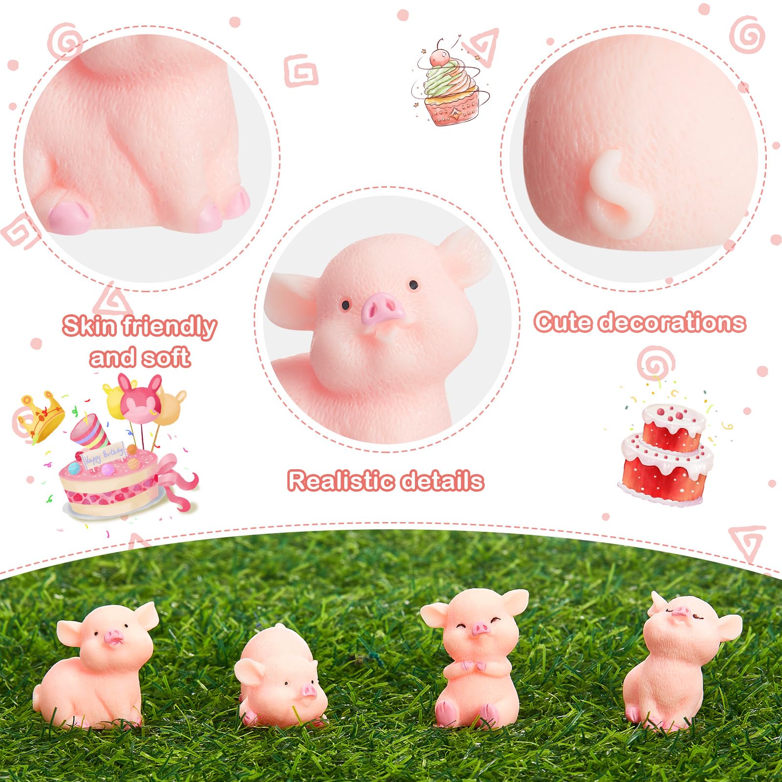 Lenwen 50 Pcs Cute Pink Pig Toy Figures Resin Miniature Pig Figurines Miniature Pig Cake Toppers for Cake Decoration, Home Decor, Mini Garden Decoration, Table Centerpieces, DIY Crafts