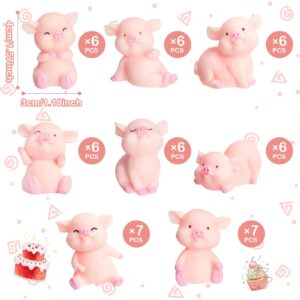 Lenwen 50 Pcs Cute Pink Pig Toy Figures Resin Miniature Pig Figurines Miniature Pig Cake Toppers for Cake Decoration, Home Decor, Mini Garden Decoration, Table Centerpieces, DIY Crafts