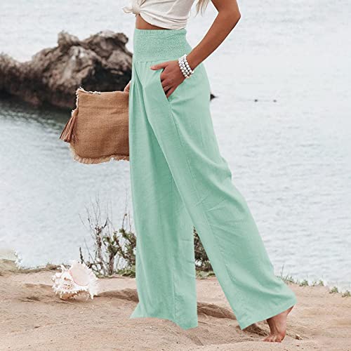 Wide Leg Pants for Women Orders Placed By Me Boho Pants for Women Trendy Lounge Palazzo Beach Lightweight Recent Orders Placed By Me Loose Womens Pants for Work Business Casual(C Mint Green,X-Large)