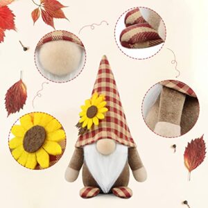 Godeufe Set of 2 Thanksgiving Gnomes Plush Fall 3D Sunflowers Decorations Harvest Gift Handmade Elf Dwarf Figurines for Home Kitchen Farmhouse Tiered Tray Holiday Festival Party Scandinavian Tomte