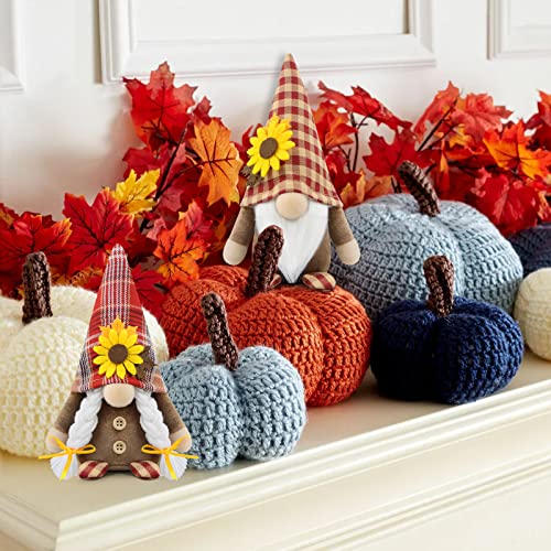 Godeufe Set of 2 Thanksgiving Gnomes Plush Fall 3D Sunflowers Decorations Harvest Gift Handmade Elf Dwarf Figurines for Home Kitchen Farmhouse Tiered Tray Holiday Festival Party Scandinavian Tomte