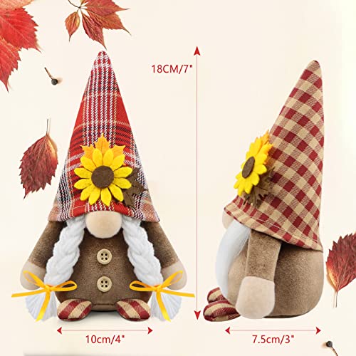 Godeufe Set of 2 Thanksgiving Gnomes Plush Fall 3D Sunflowers Decorations Harvest Gift Handmade Elf Dwarf Figurines for Home Kitchen Farmhouse Tiered Tray Holiday Festival Party Scandinavian Tomte