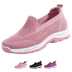 women's mesh slip-on orthopedic sneakers with arch support comfort wide fit fashion breathable non-slip elderly outdoor sport walking platform shoes (pink,8,female)