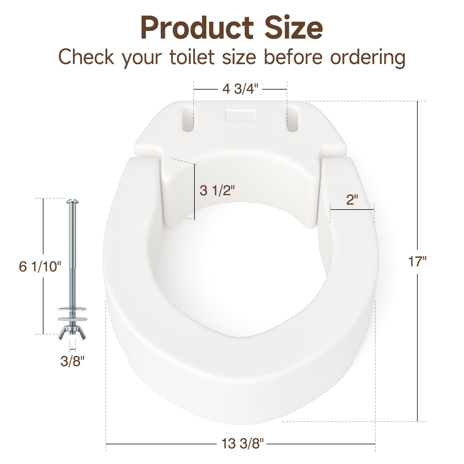 WAYES Round Toilet Seat Riser, Add 3 1/2" Height, Hinge Design & Anti-Slip Pads, 300LBS Capacity, Perfect for Seniors & Adults with Limited Mobility