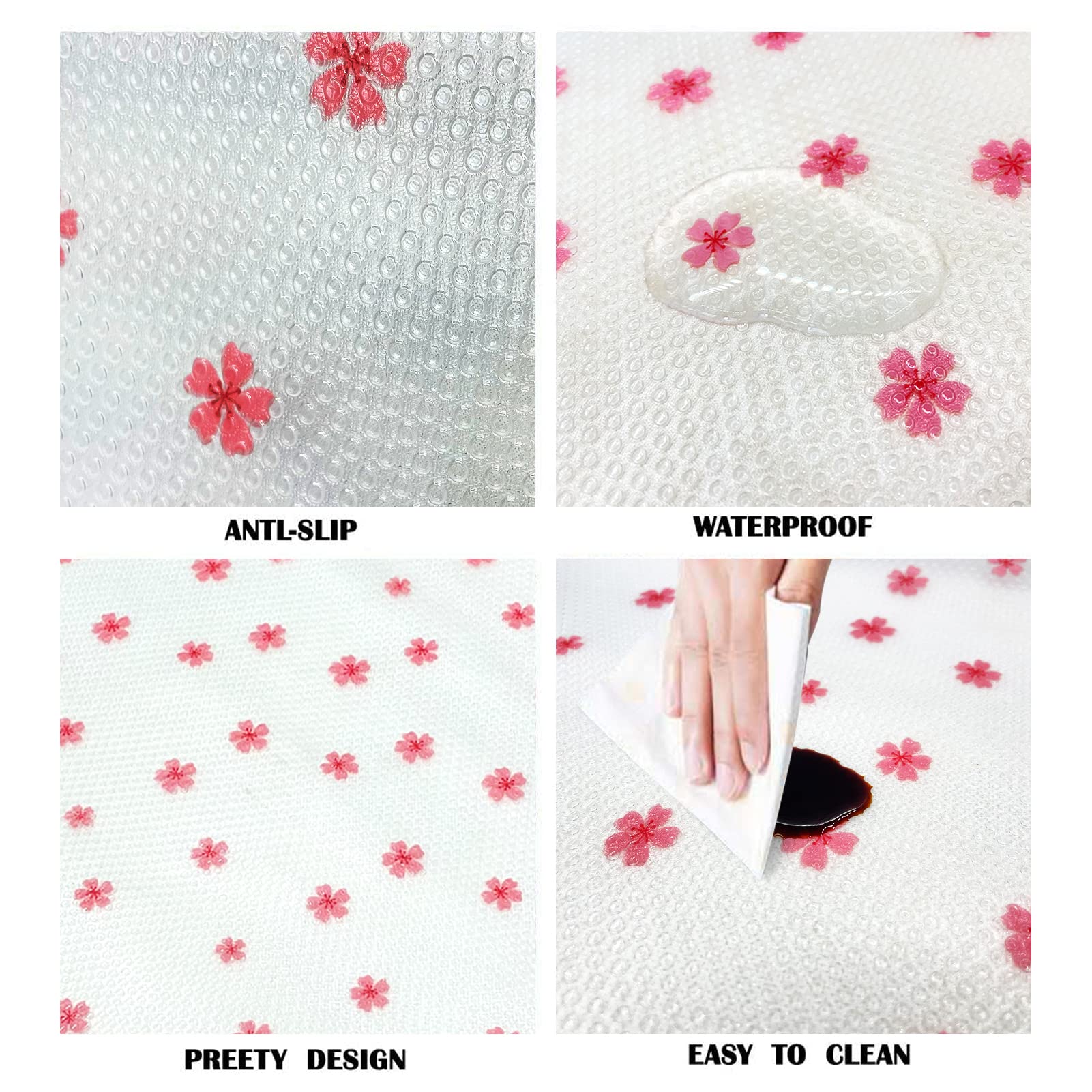 Cherry Blossom Flower Shelf Liner for Kitchen Cabinets Non-Adhesive Drawer Liner Non-Slip Refrigerator Liner Waterproof Fridge Pad Cupboard Mat Easy Placemats, 12"X59"