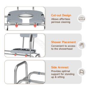 WAYES Sliding Shower Chair and Tub Transfer Benches with Cutout Access, Adjustable Seat Height and Safety Belt, Bath and Shower Safety for Seniors, Quick Tool-Less Assembly