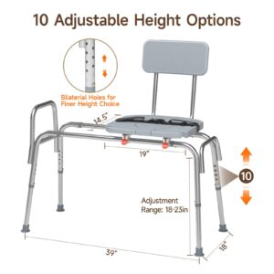 WAYES Sliding Shower Chair and Tub Transfer Benches with Cutout Access, Adjustable Seat Height and Safety Belt, Bath and Shower Safety for Seniors, Quick Tool-Less Assembly