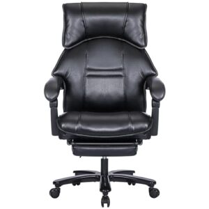 Bosmiller 500lbs Big and Tall Office Chair Wide Seat for Heavy People with Quiet Wheels Heavy Duty Metal Base High Back Larger Size PU Leather Executive Office Chair with Footrest Back Reclining