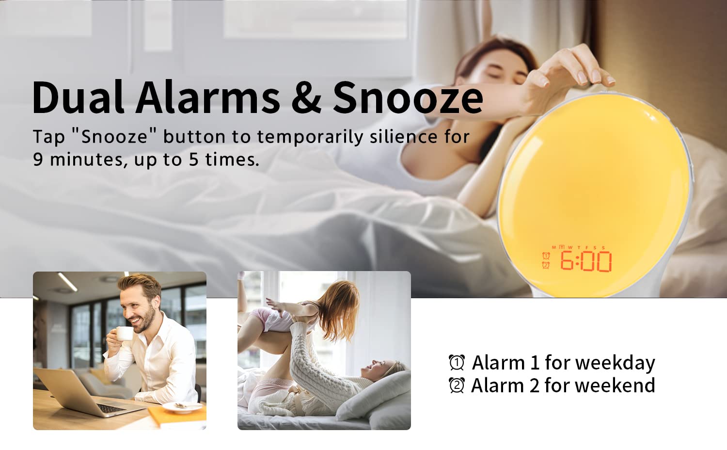 MOMILLA Sunrise Alarm Clock, Wake-up Light Compatible with Alexa, Dual Alarms with FM Radio, Snooze Function for Heavy Sleepers, Adults&Kids- Alarm Clock Standard Version