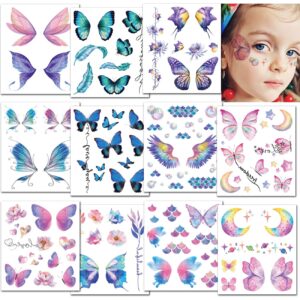 charlent glitter butterfly tattoos for girls women - 12 sheets glitter butterfly face temporary tattoos for girls party favors festival makeup