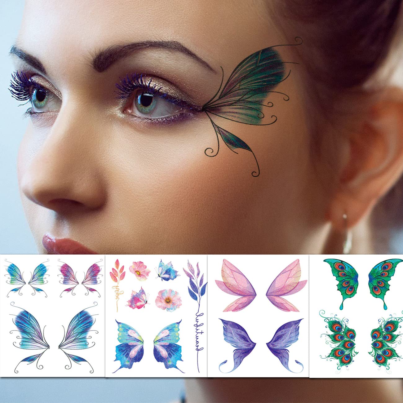 CHARLENT Glitter Butterfly Tattoos for Girls Women - 12 Sheets Glitter Butterfly Face Temporary Tattoos for Girls Party Favors Festival Makeup