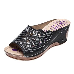 usyfakgh sandals for women flip flop sandals ladies fashion summer rhinestone cutout platform wedge open toe sandals