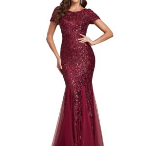 Ever-Pretty Women's Tulle Sequin Bodycon Open Back Mermaid Formal Gowns and Evening Dress Burgundy US8